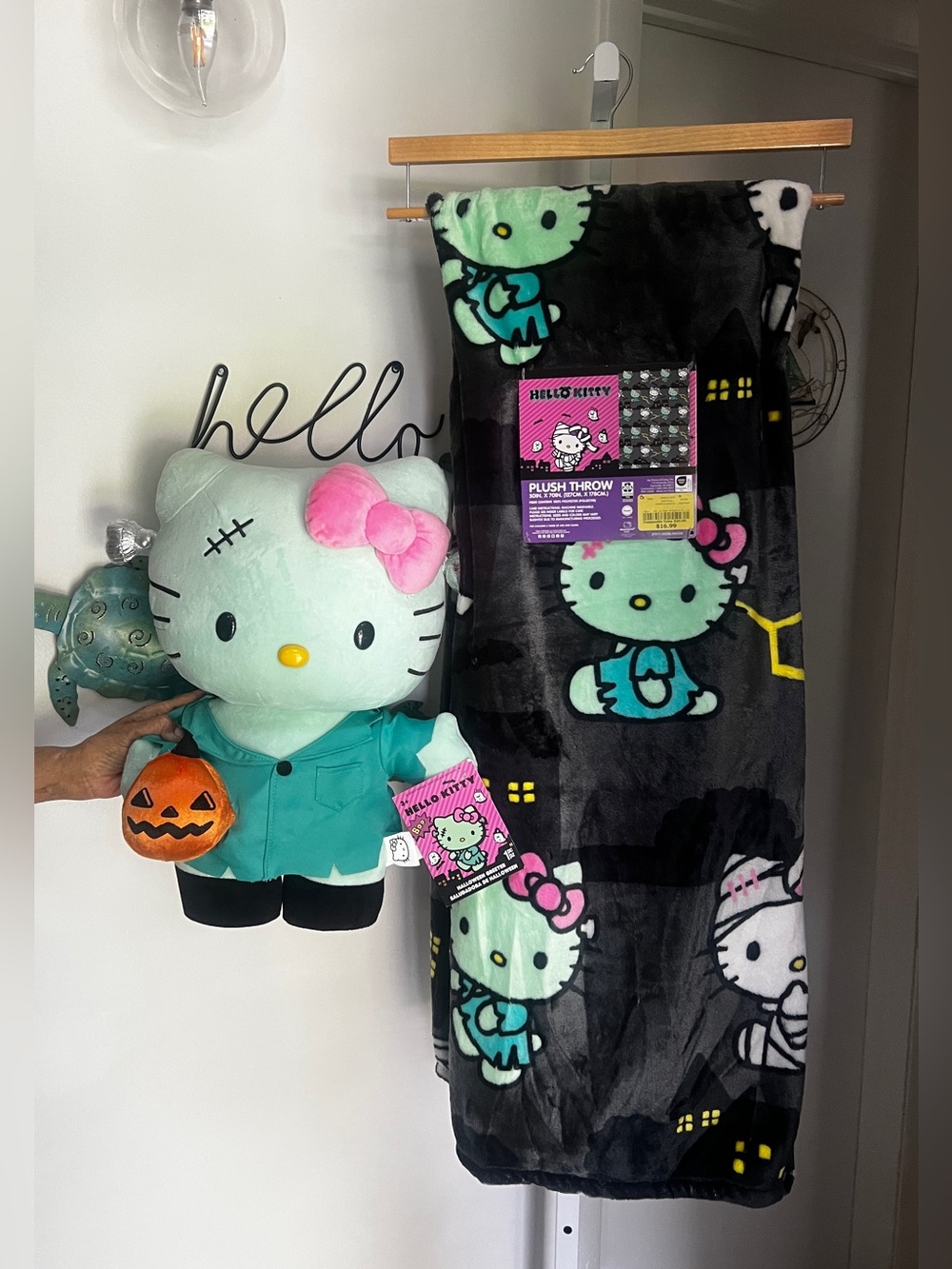 NEW Hello Kitty Frankenstein Mummy Halloween Throw + Greeter 2026 VIRAL